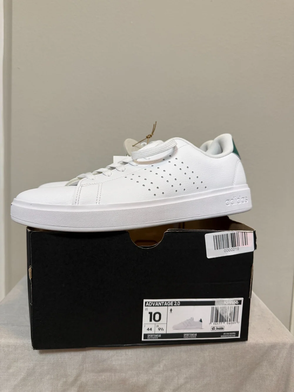 Adidas Advantage 2.0 White Green Sneakers Size 10